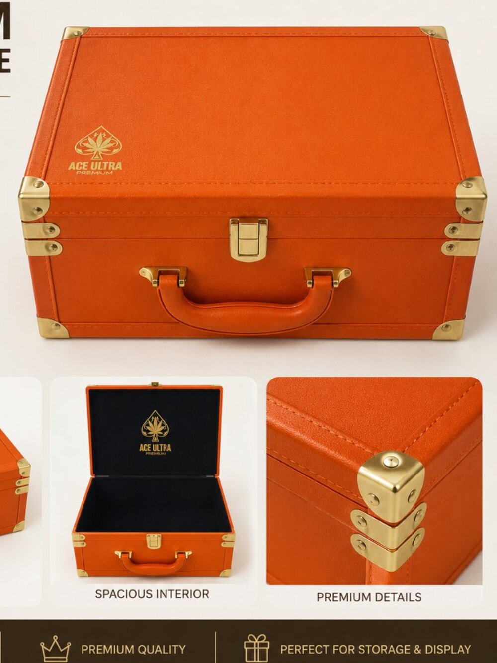 Orange leather Trunk Case with Gold Hardware